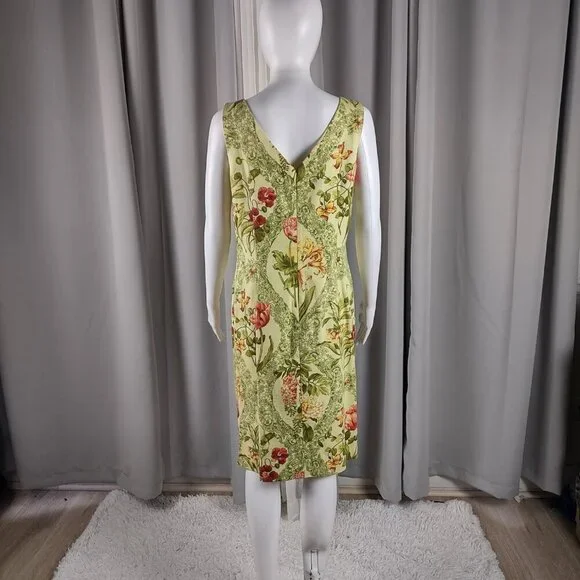 Talbots Yellow Green Floral Sleeveless 100% Cotton A-Line Midi Dress Size 10 - Picture 4 of 11